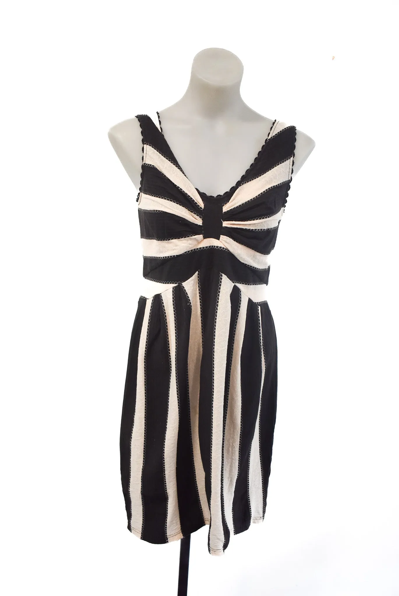 Annah. S NZ made black striped midi dress, S