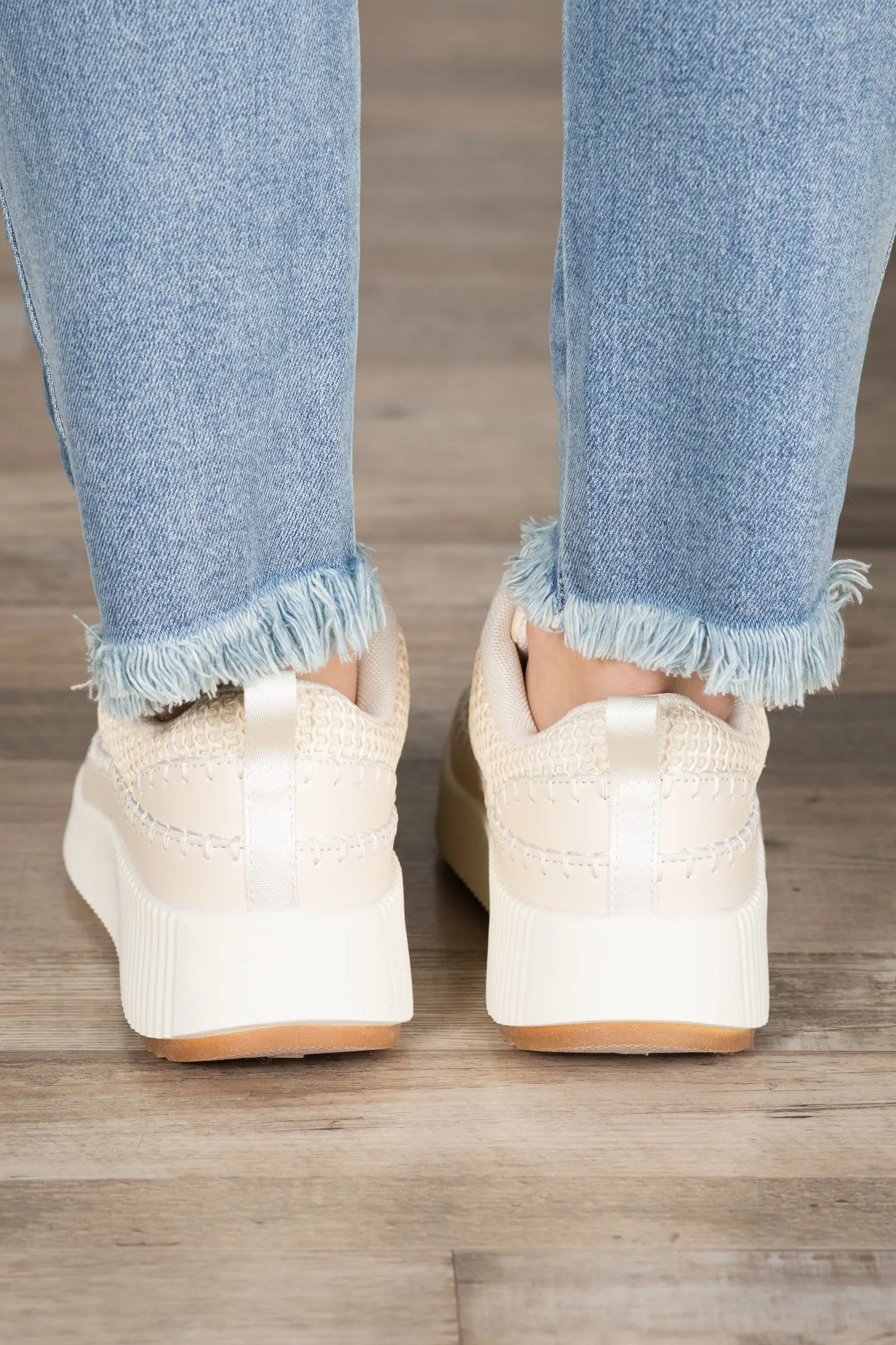 Beige Stitch Platform Sneakers