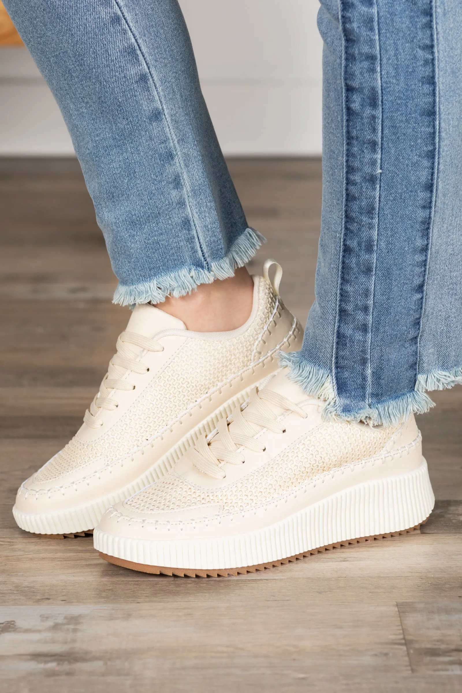 Beige Stitch Platform Sneakers