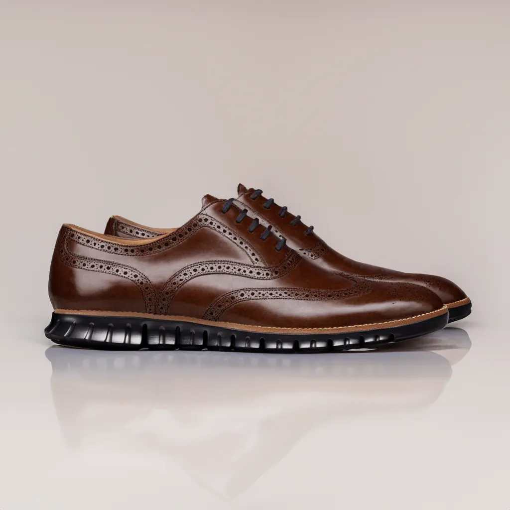 Brown Leather Everett Lace Up Oxfords with Black Hybrid Sole - SS23