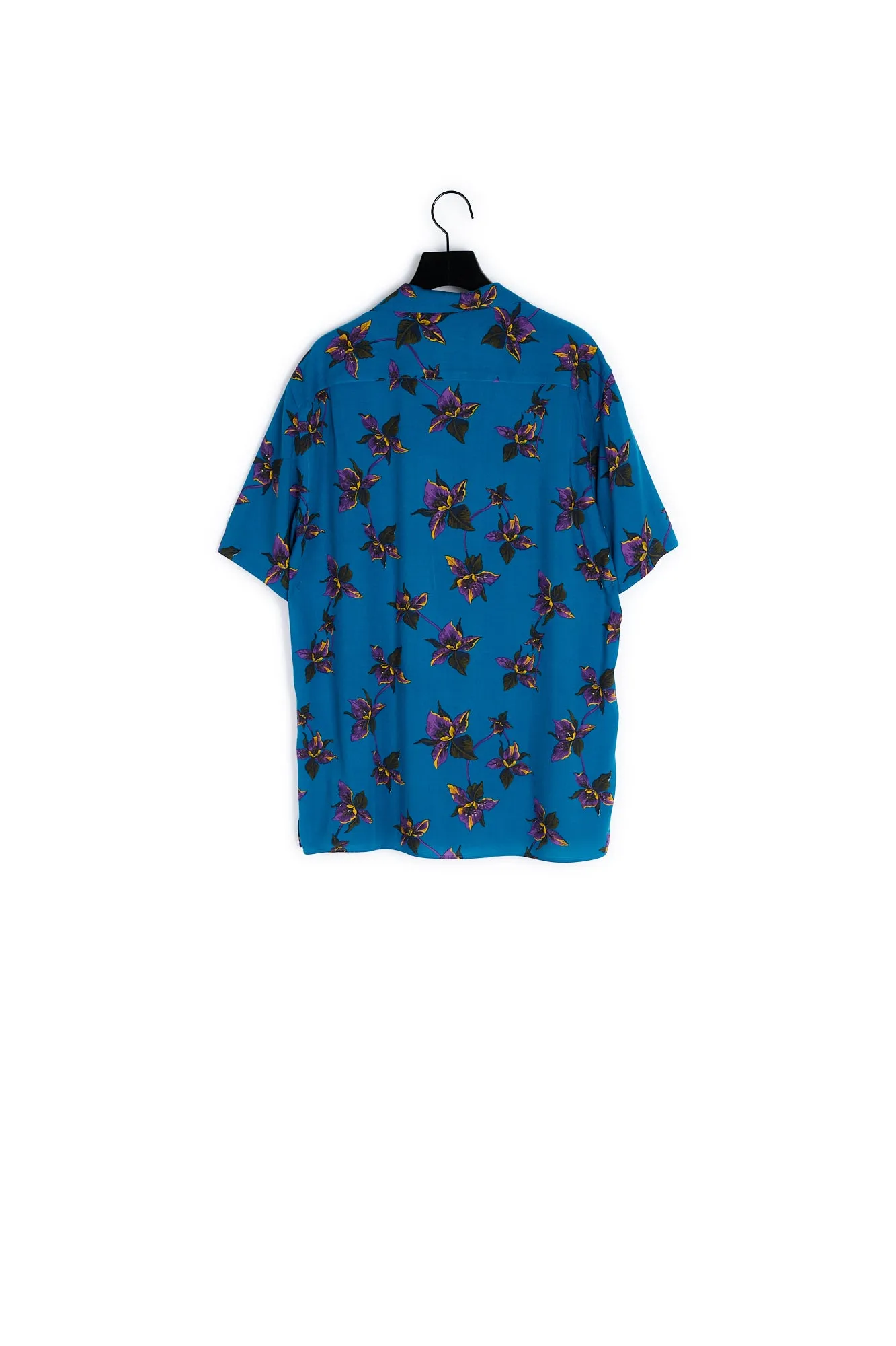 Chemise col hawaïen bleue à imprimé fleurs