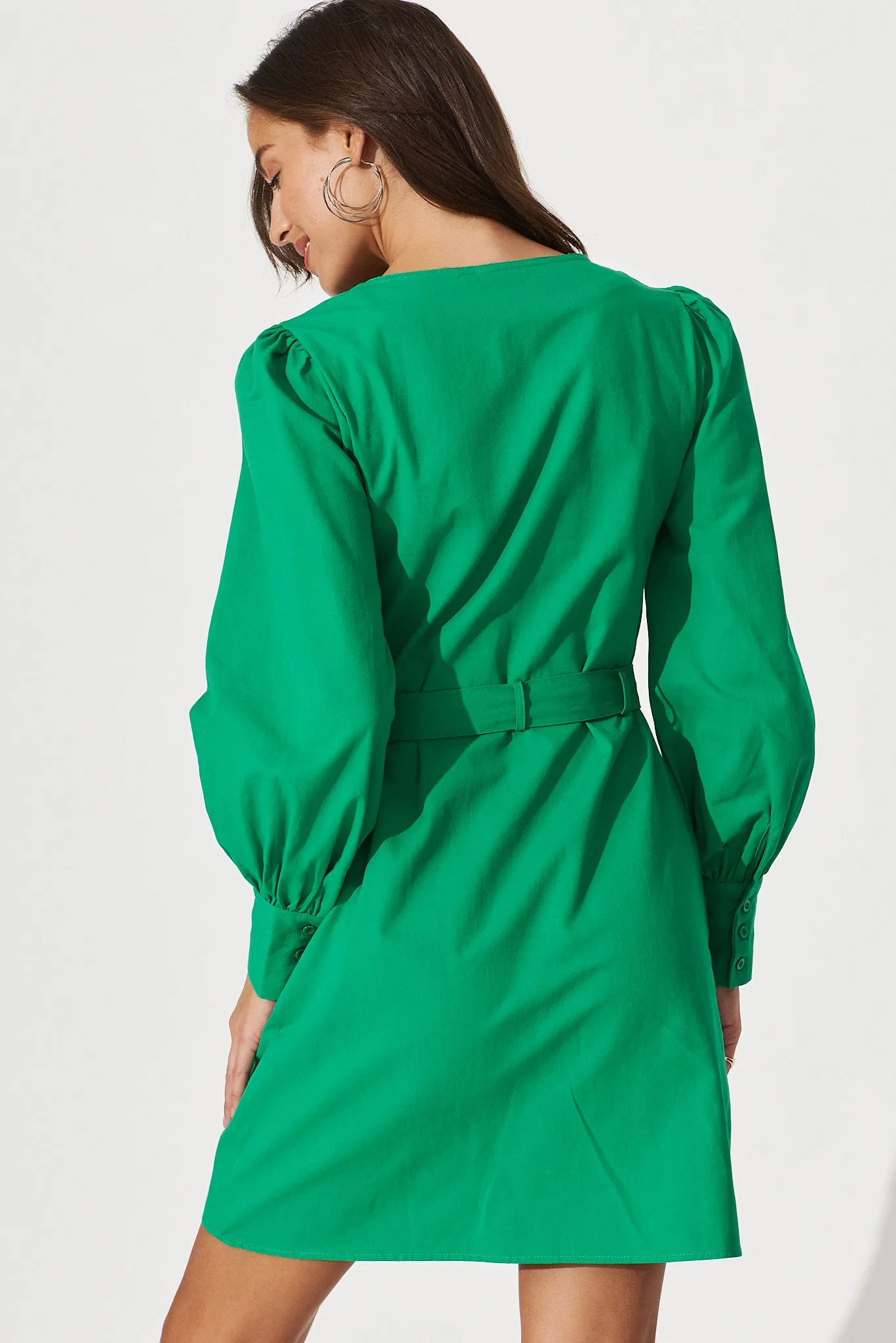 Cheviot Zip Dress In Green Cotton
