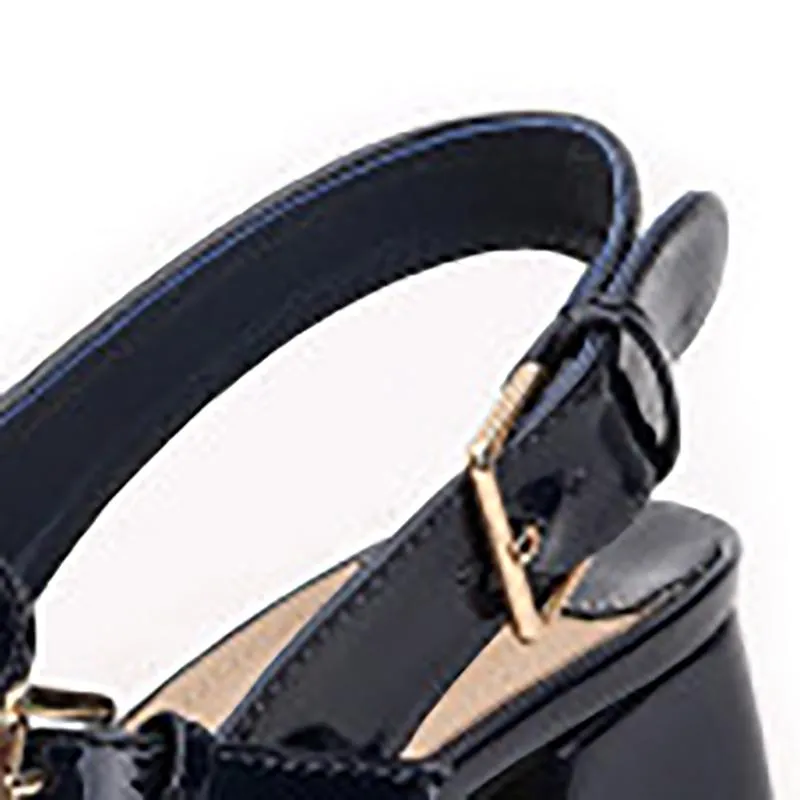 Chic Buckle Patent Leather Pointed Toe Chunky Heels