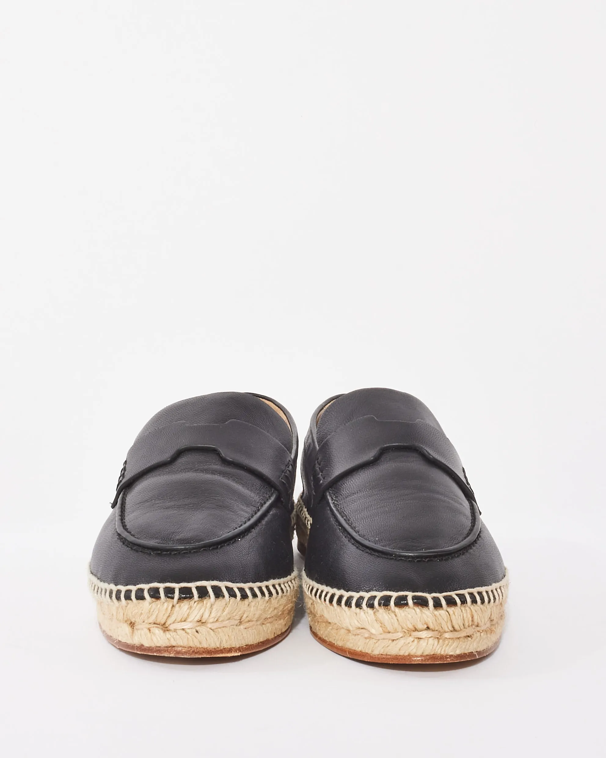 Hermès Black Leather Trip Espadrille Flats - 38