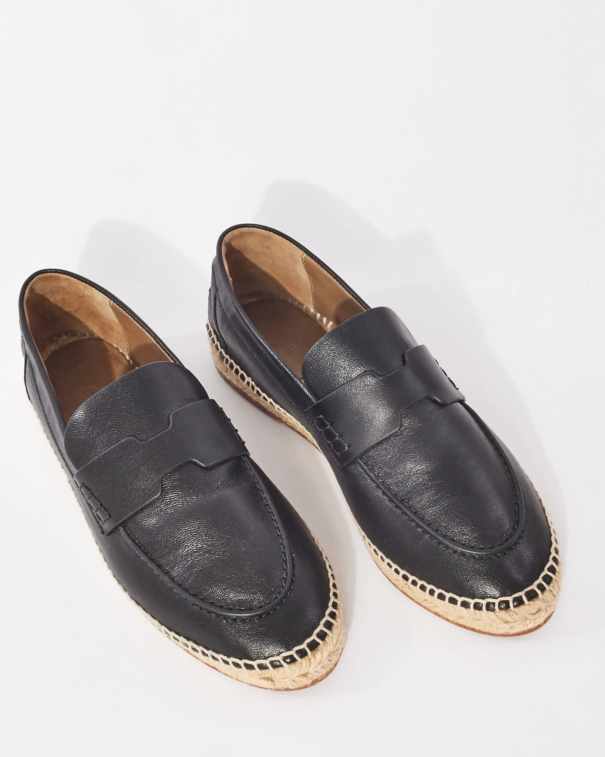 Hermès Black Leather Trip Espadrille Flats - 38