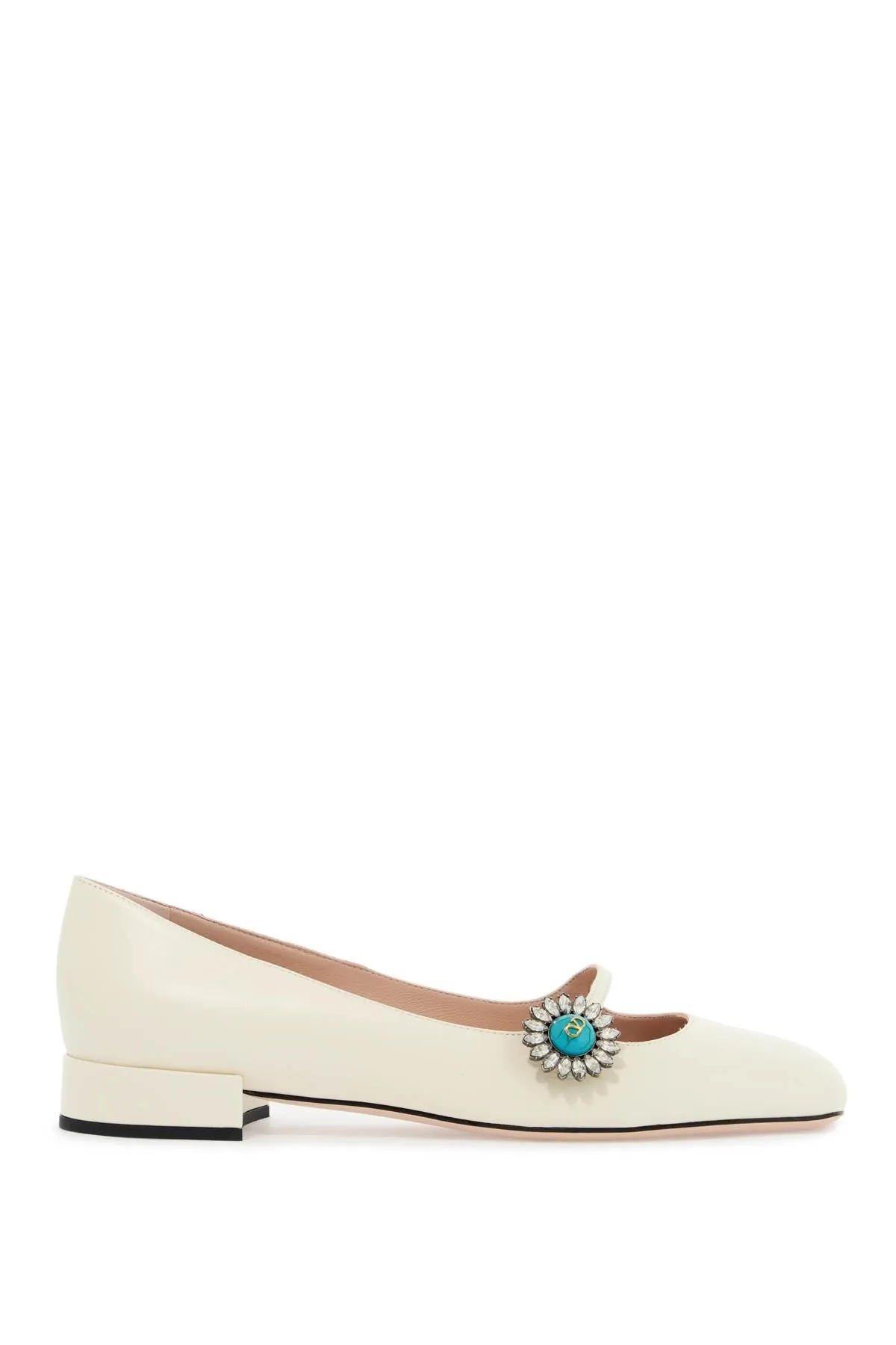ivory kid leather ballerinas with crystal flower 6W2S0LL7DHS IVORY/CRYSTAL/TURCHESE