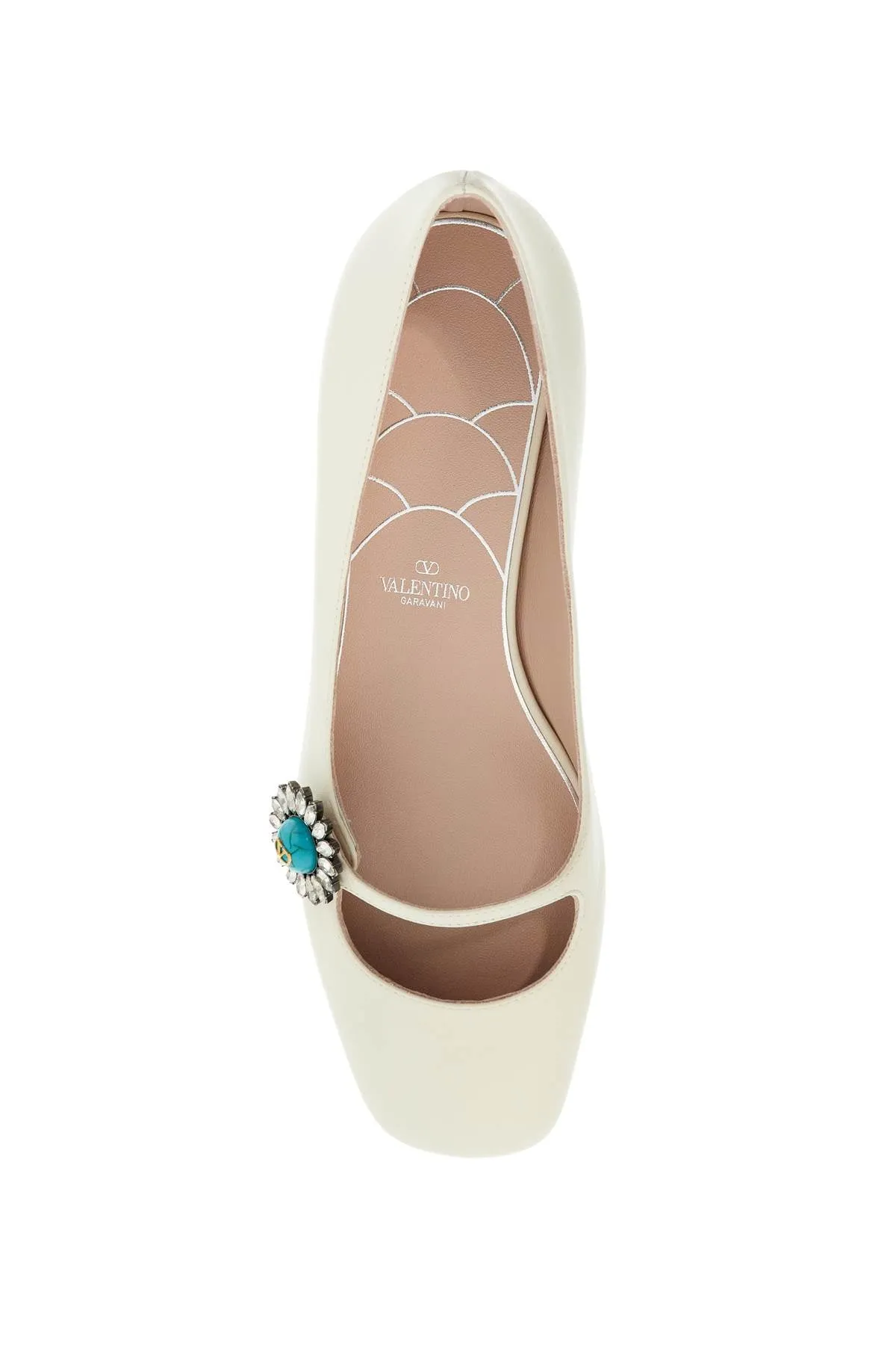 ivory kid leather ballerinas with crystal flower 6W2S0LL7DHS IVORY/CRYSTAL/TURCHESE