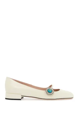 ivory kid leather ballerinas with crystal flower 6W2S0LL7DHS IVORY/CRYSTAL/TURCHESE