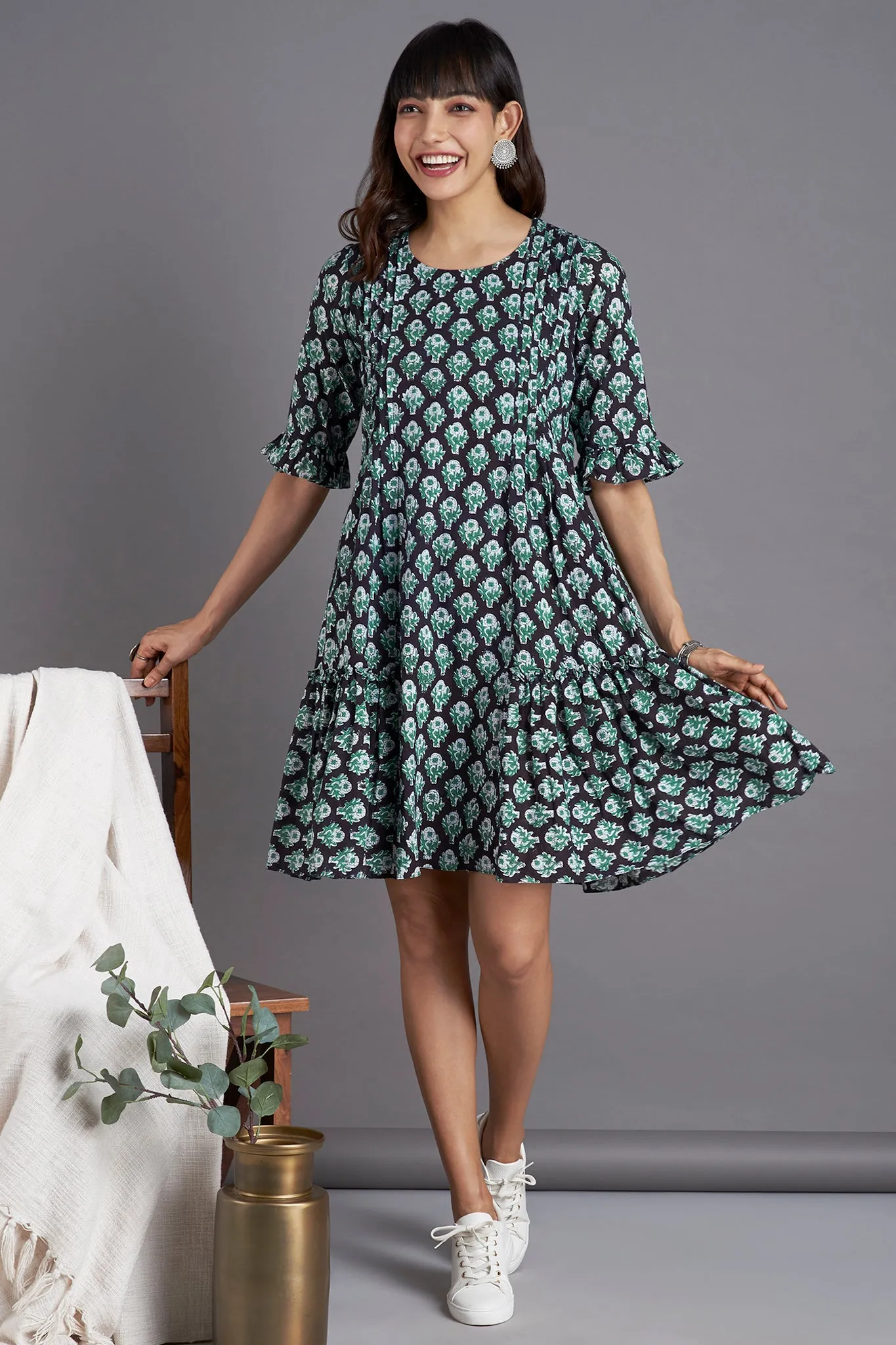 midi dress with ruffled bottom - ebony dance & forest hymns