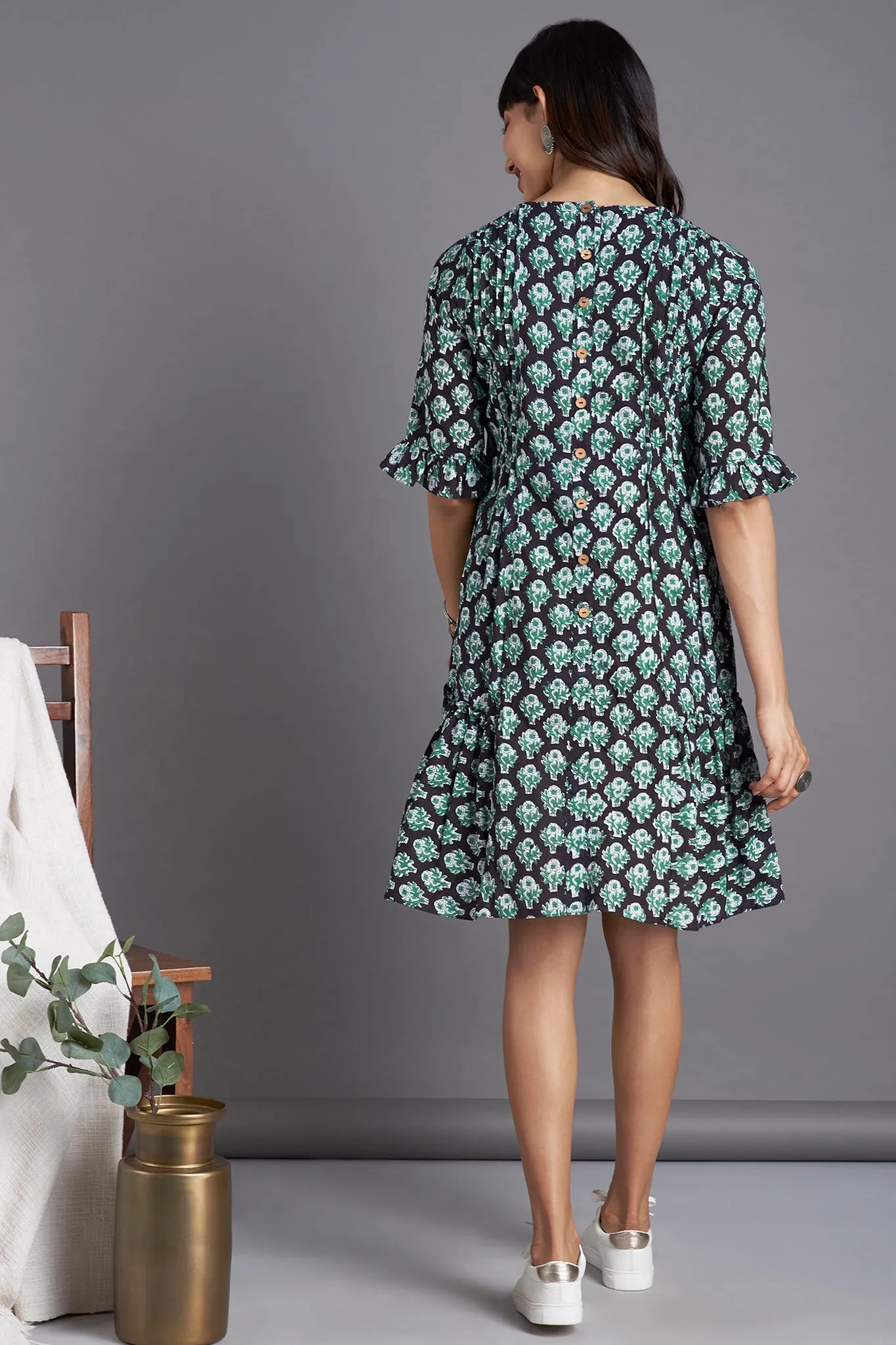 midi dress with ruffled bottom - ebony dance & forest hymns
