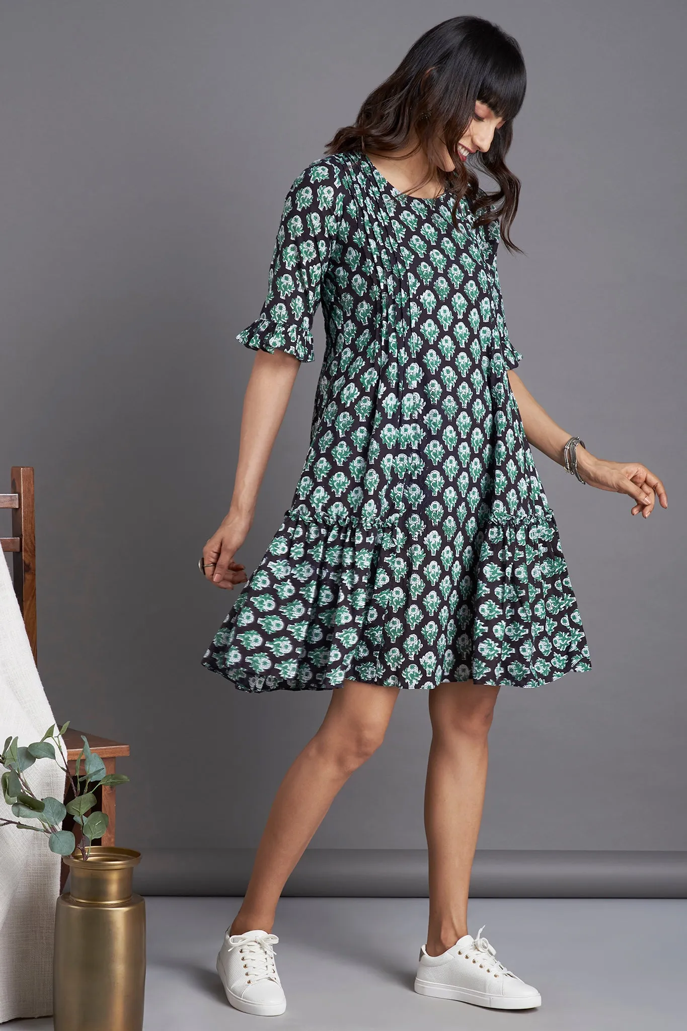 midi dress with ruffled bottom - ebony dance & forest hymns