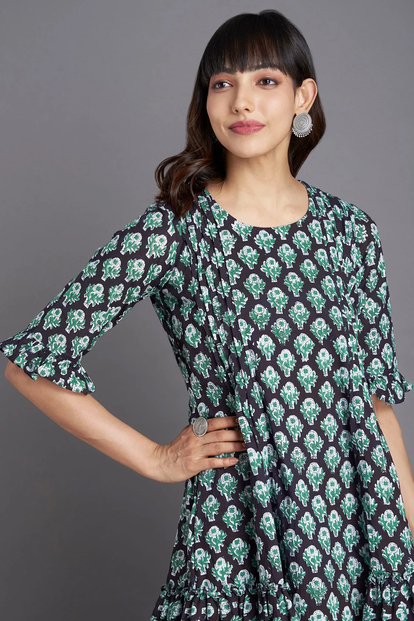 midi dress with ruffled bottom - ebony dance & forest hymns