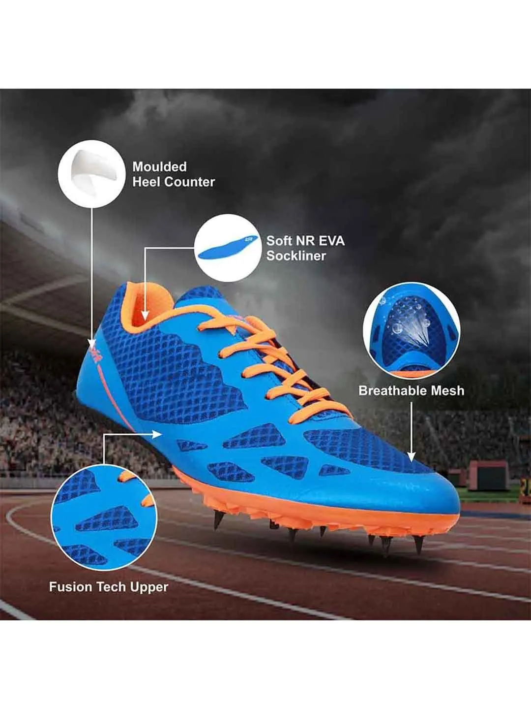 NIVIA Men Running Spikes Spirit Track and Field Shoes for Mens (Blue)