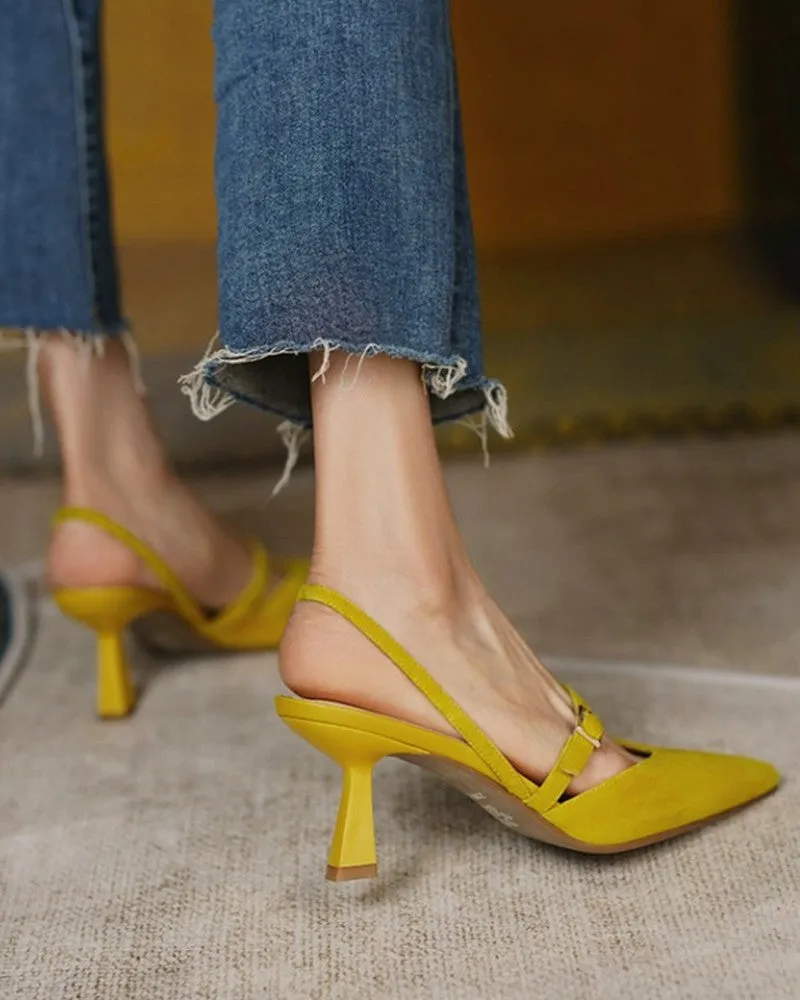 Pointed Toe Slingback Suede Pyramid Heels