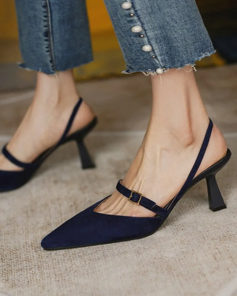 Pointed Toe Slingback Suede Pyramid Heels