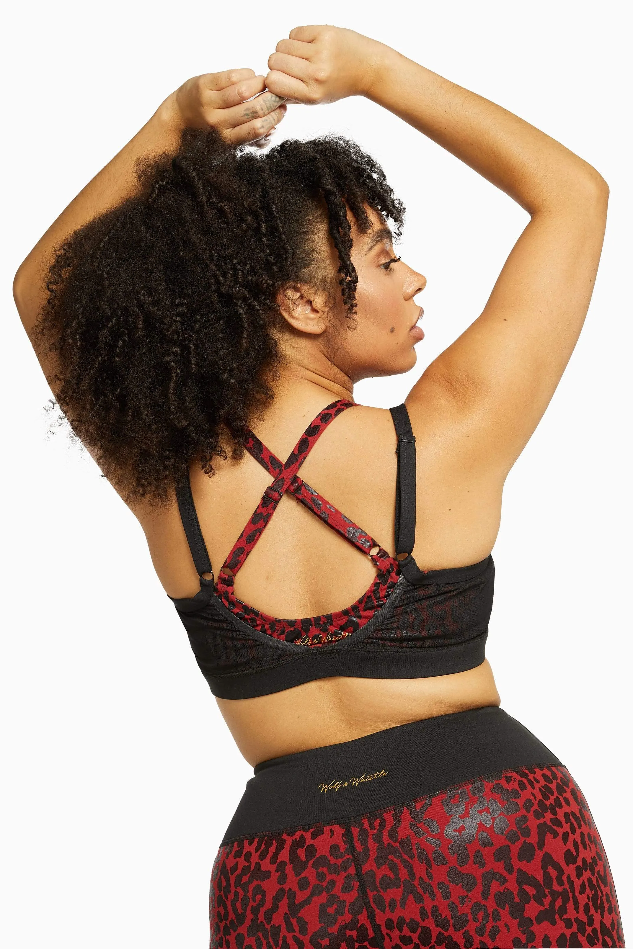 Red Wet Look Leopard Mesh Top Curve