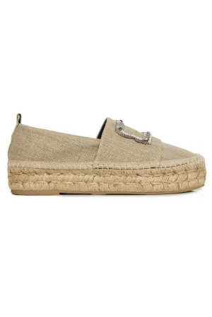 Roger Vivier Size 38 Sequin Embellished Canvas Platform Espadrille Flats