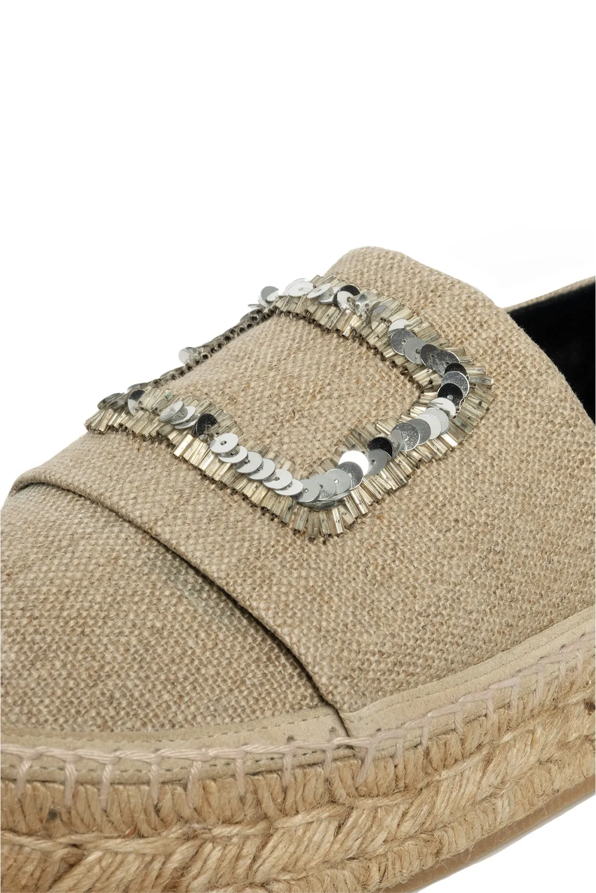 Roger Vivier Size 38 Sequin Embellished Canvas Platform Espadrille Flats