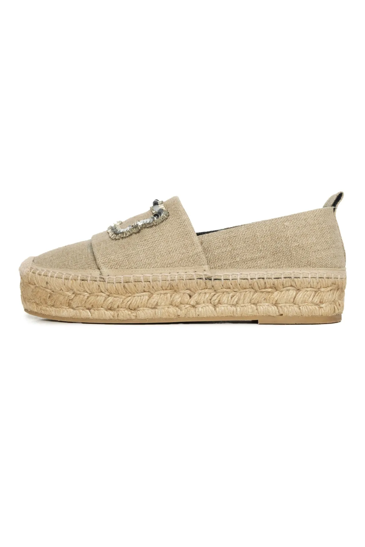 Roger Vivier Size 38 Sequin Embellished Canvas Platform Espadrille Flats