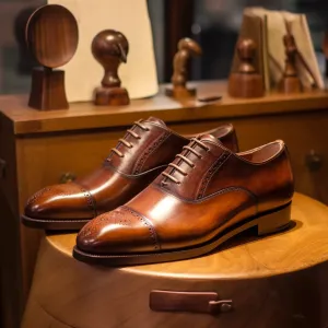 Tan Leather Hestia Brogue Toe Cap Oxfords - SS23