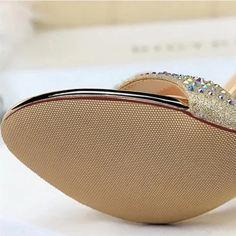 Women's rhinestone crystal high heels sandals ankle strap open toe stiletto heels prom sandals