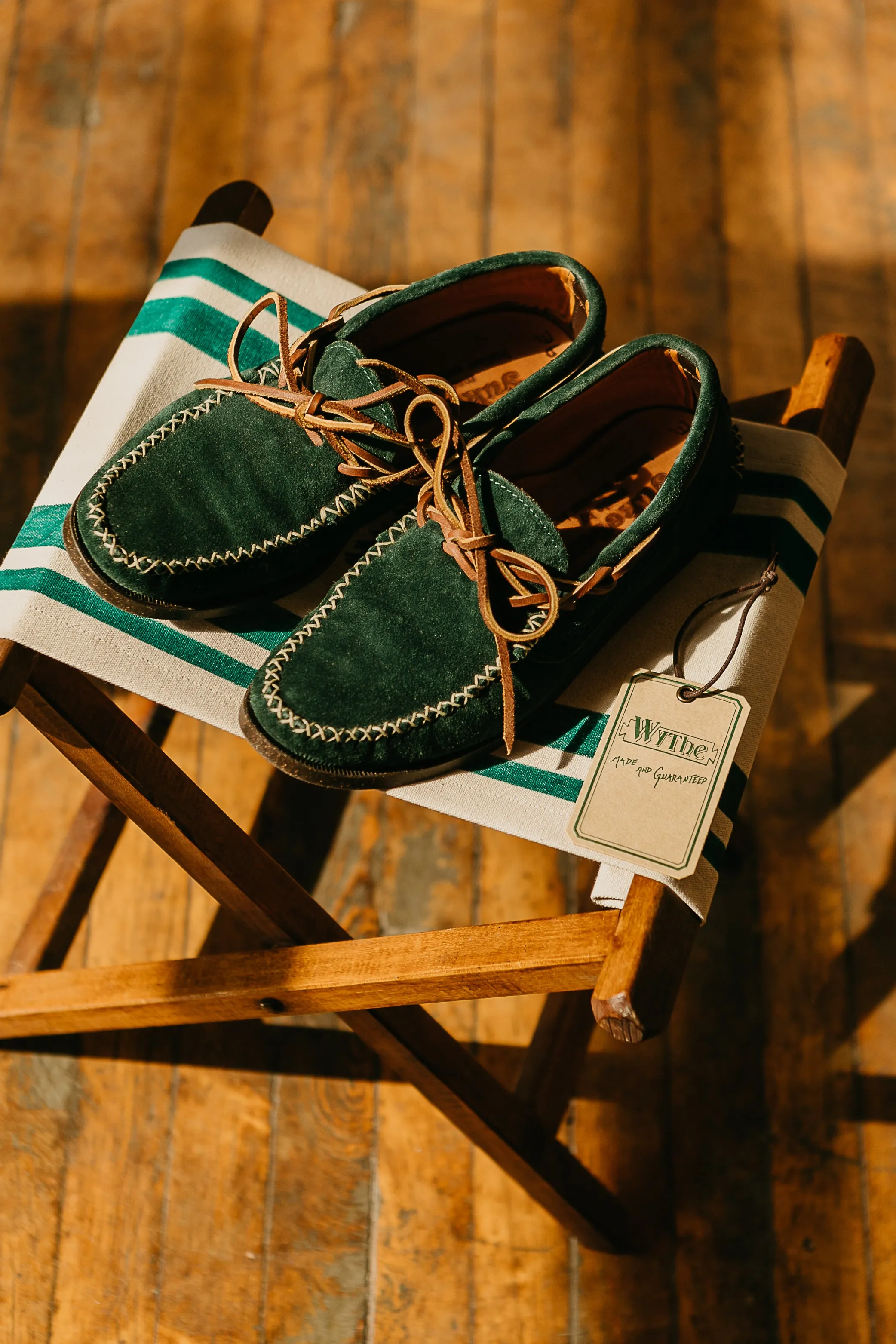 Wythe x Yuketen Handmade Suede Canoe Mocs - Evergreen